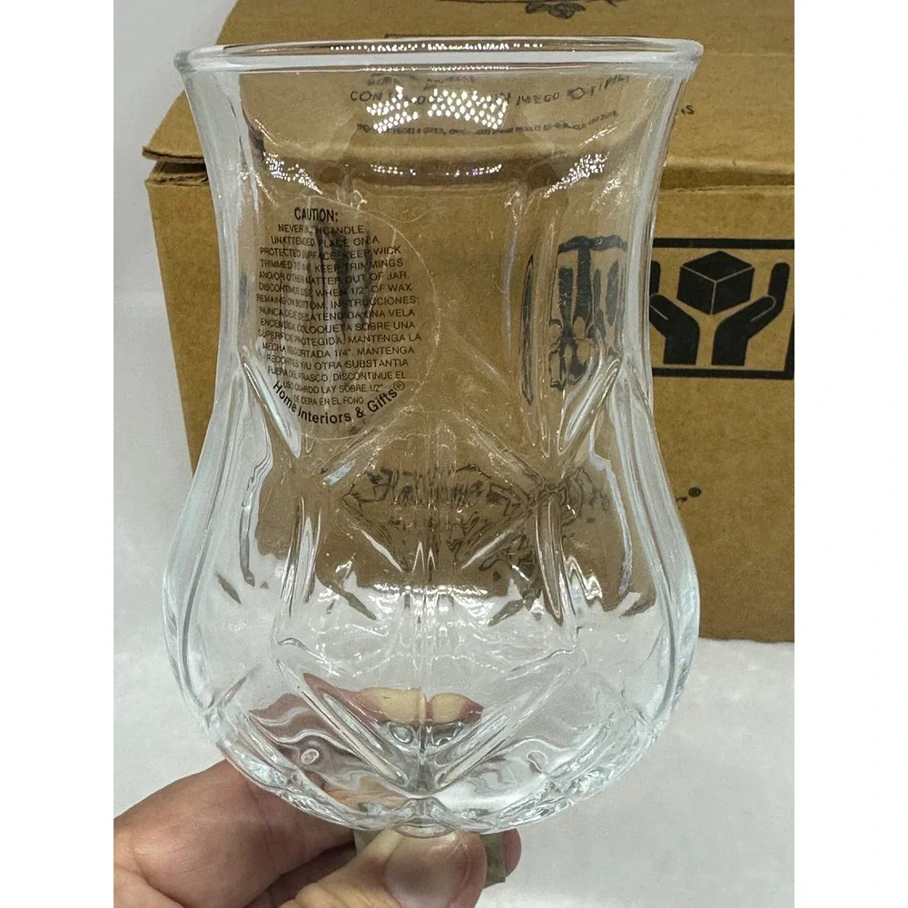 VTG Home Interiors & Gifts Votive Cup Clear Glass Peg Diamond Cut Set of 4 Boxed